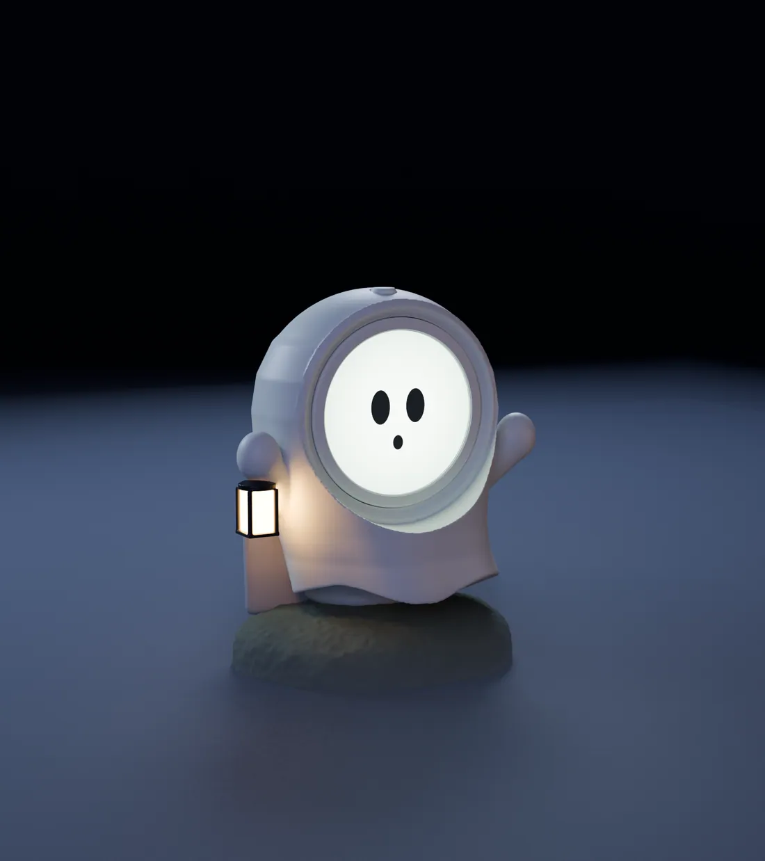 Boo, the ghost FrightBuddy, in its diorama