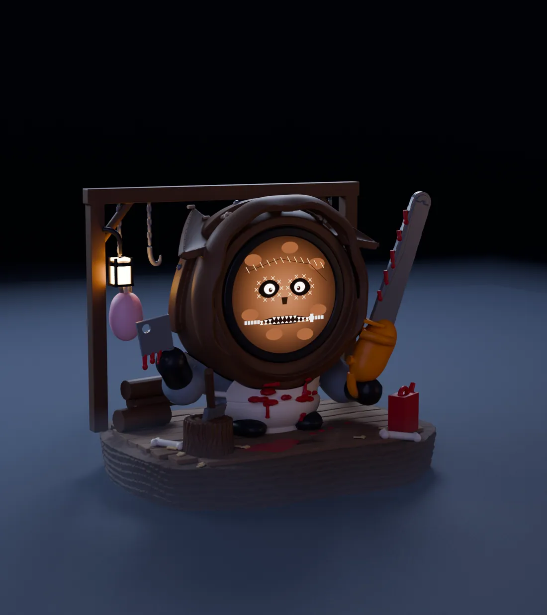Butch, the chainsaw butcher FrightBuddy, in its diorama