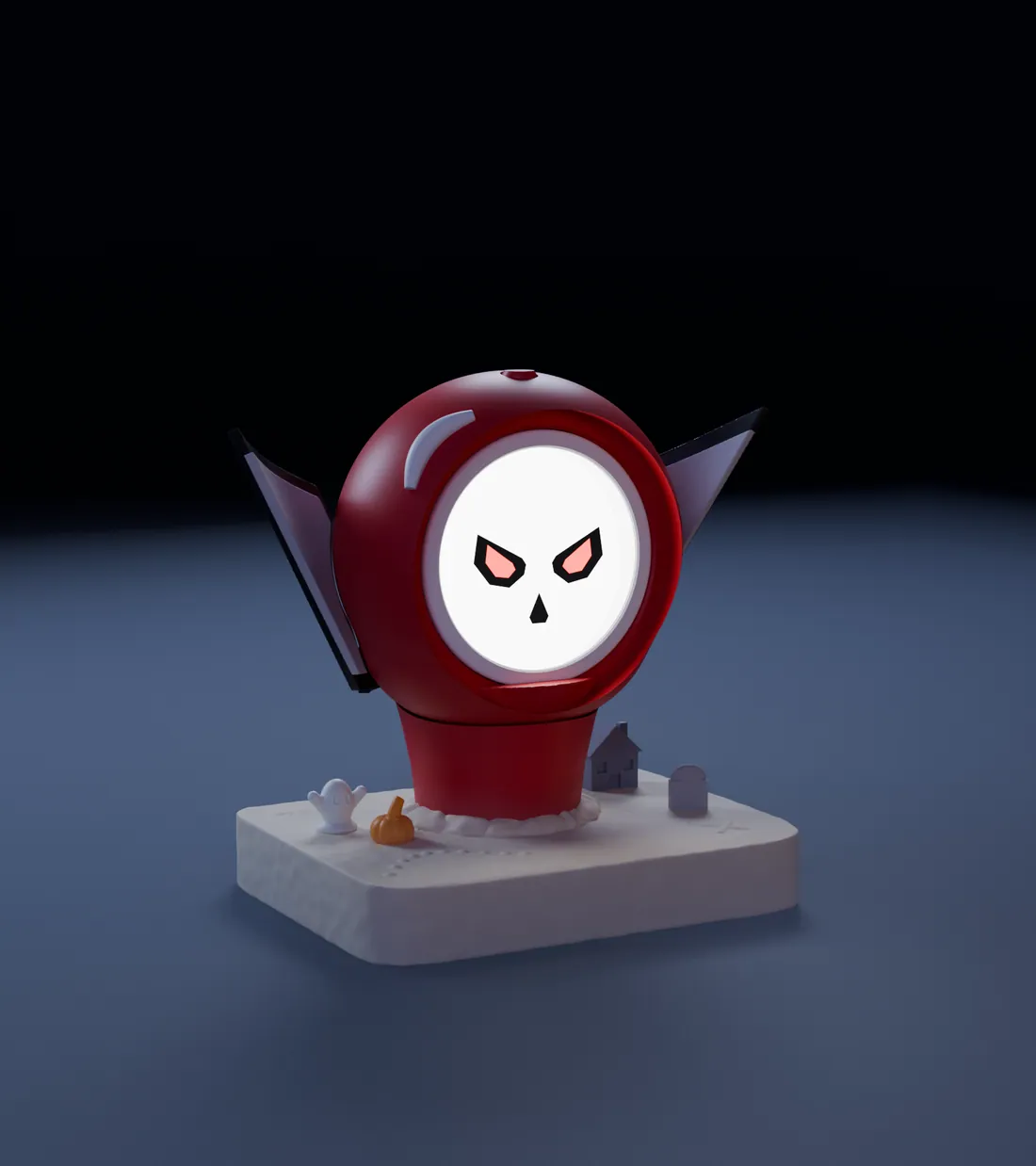 FrightMaps Pin, the living map pin FrightBuddy, in its diorama