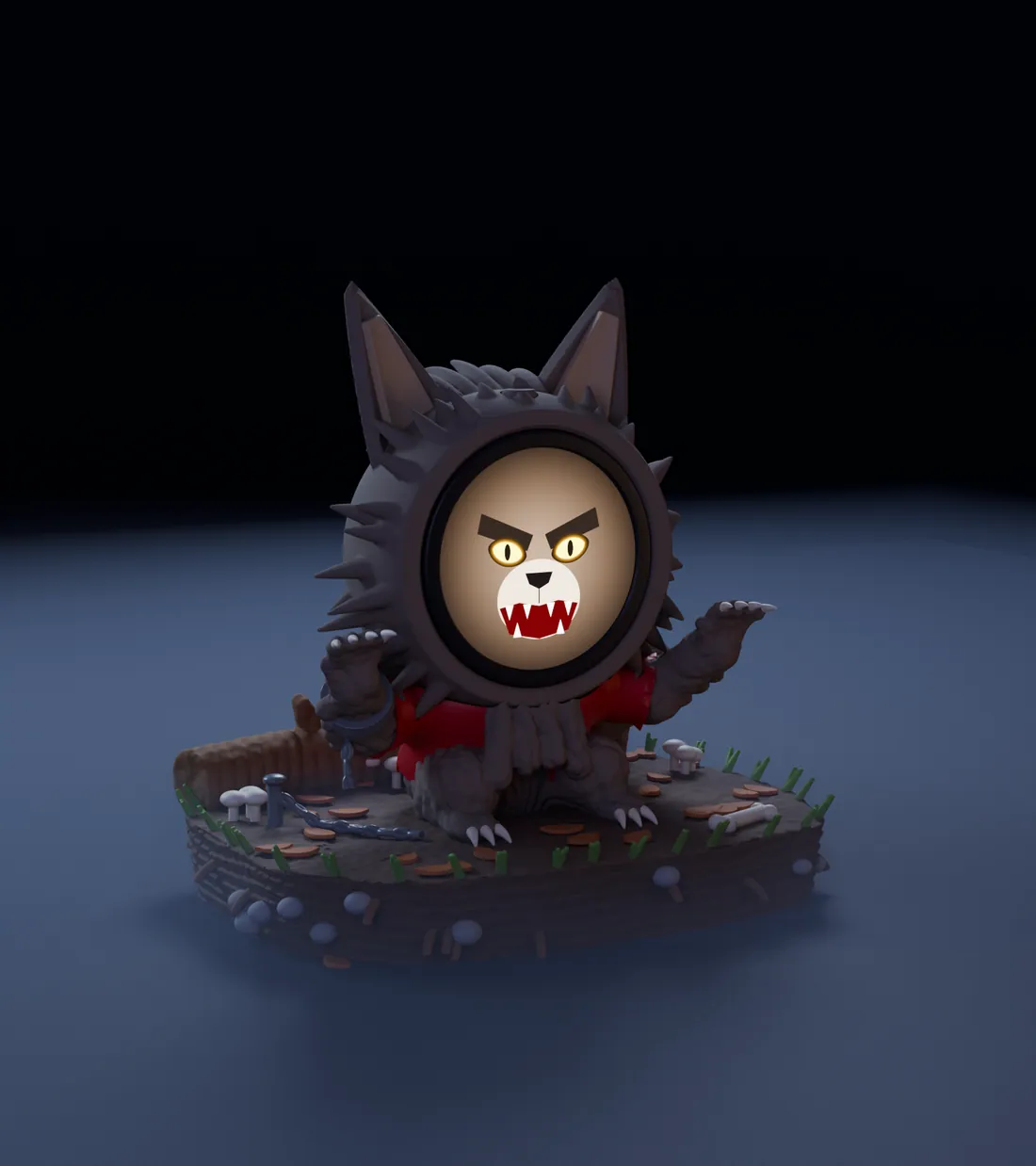 Howl, the werewolf FrightBuddy, in its diorama