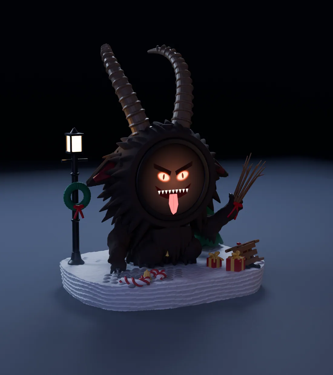 Krampus, the krampus FrightBuddy, in its diorama