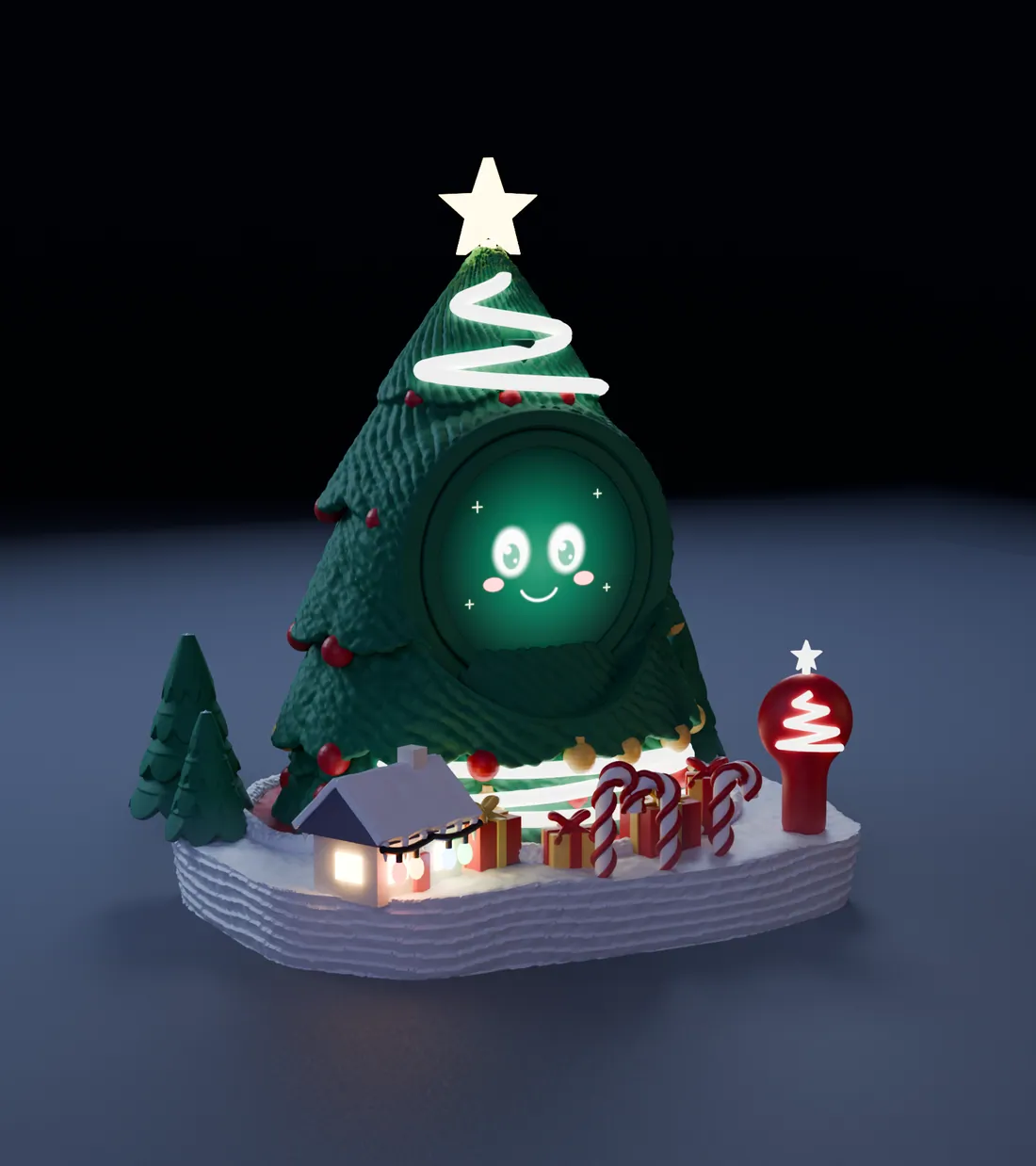 Prism, the the christmasprism tree FrightBuddy, in its diorama