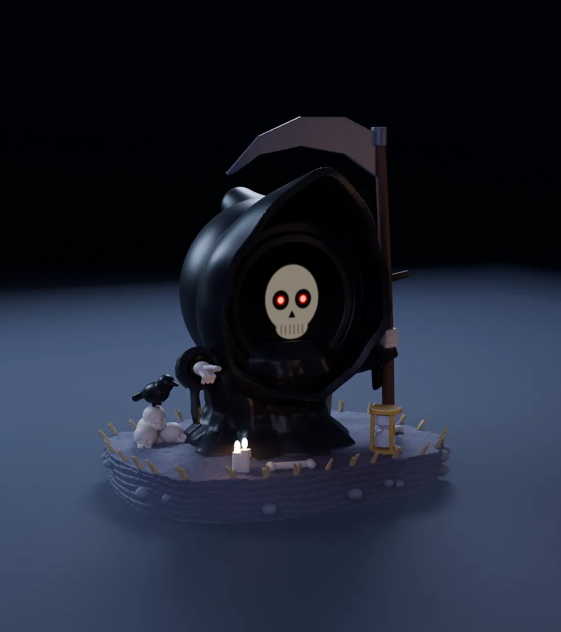 Reaper, the grim reaper FrightBuddy, in its diorama